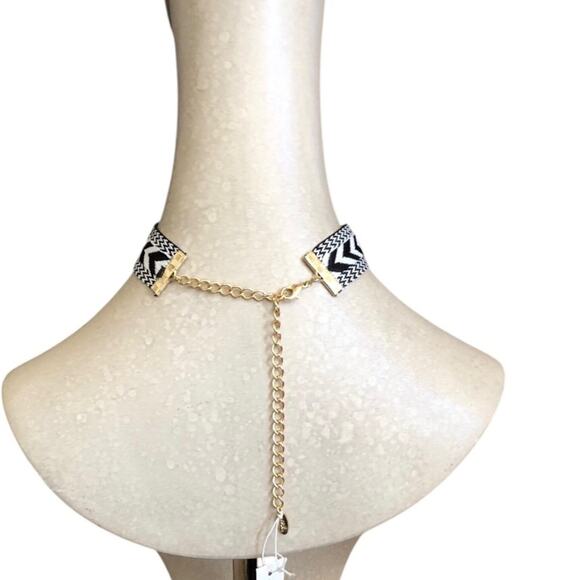 ettika NWT Boho Chic Black and White Print with Gemstones Trendy Choker Necklace - Picture 4 of 6